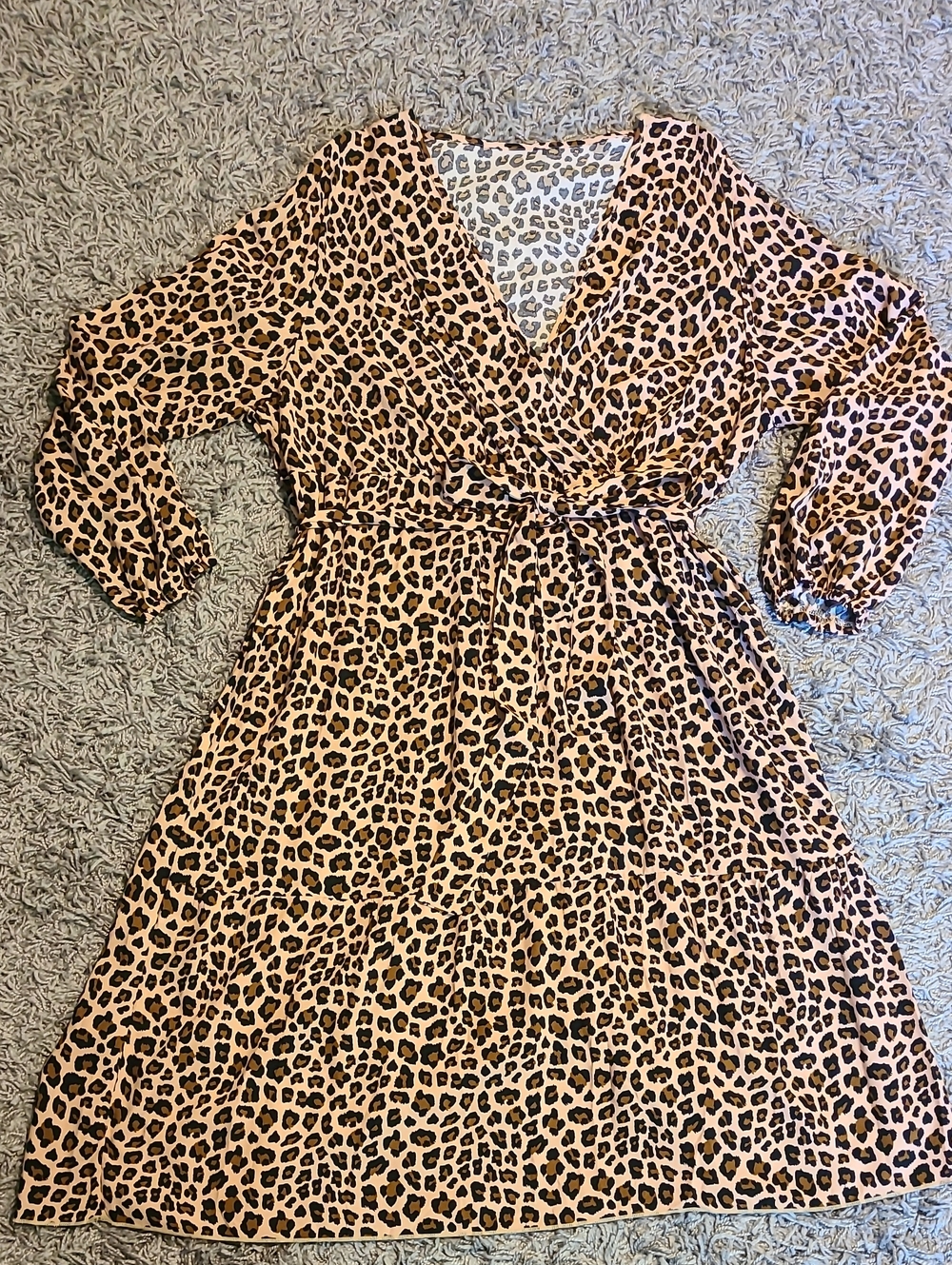 SHEIN Leopard Print Wrap Midi Dress in Tan and Black